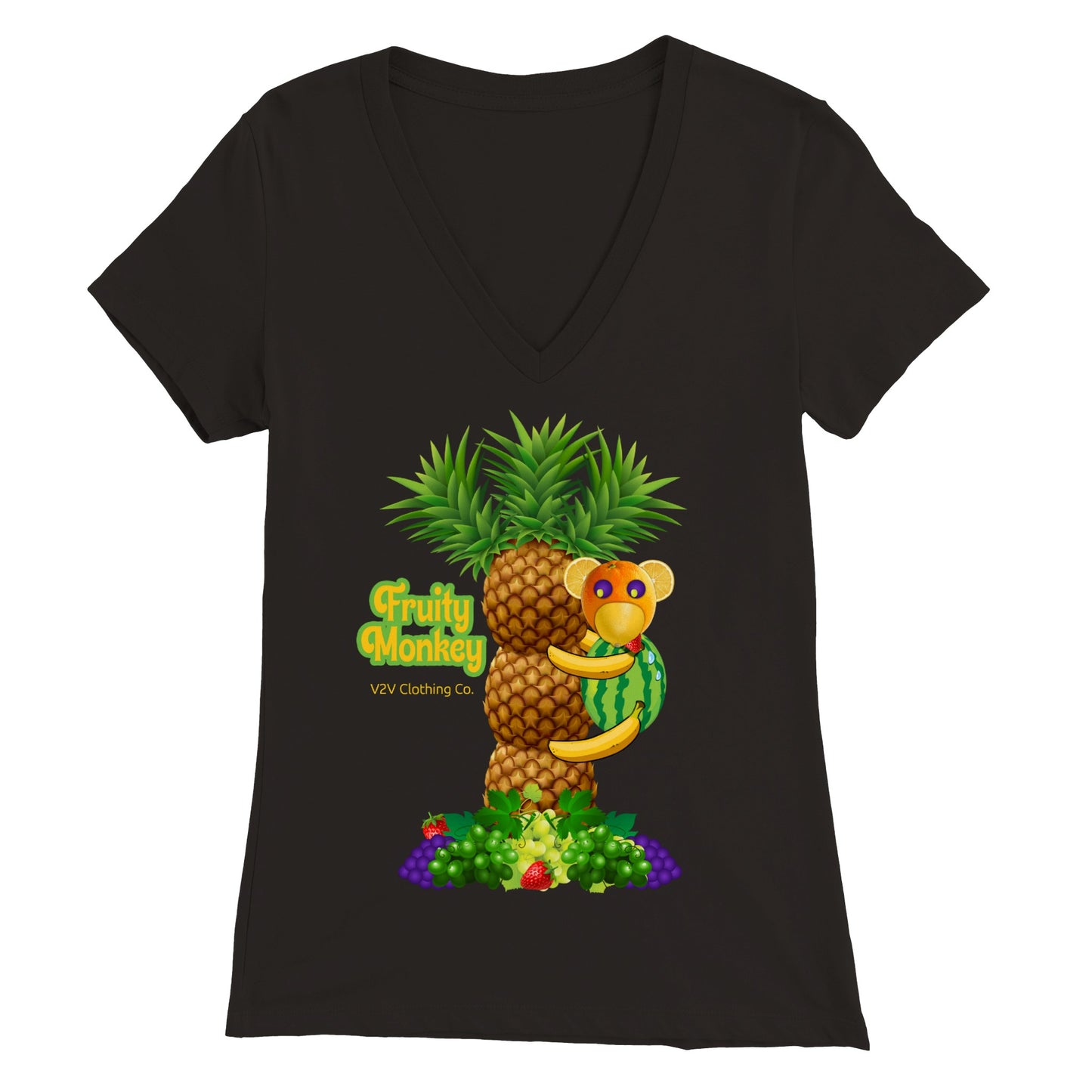 V2V Premium Womens V-Neck T-shirt "Fruity Monkey"